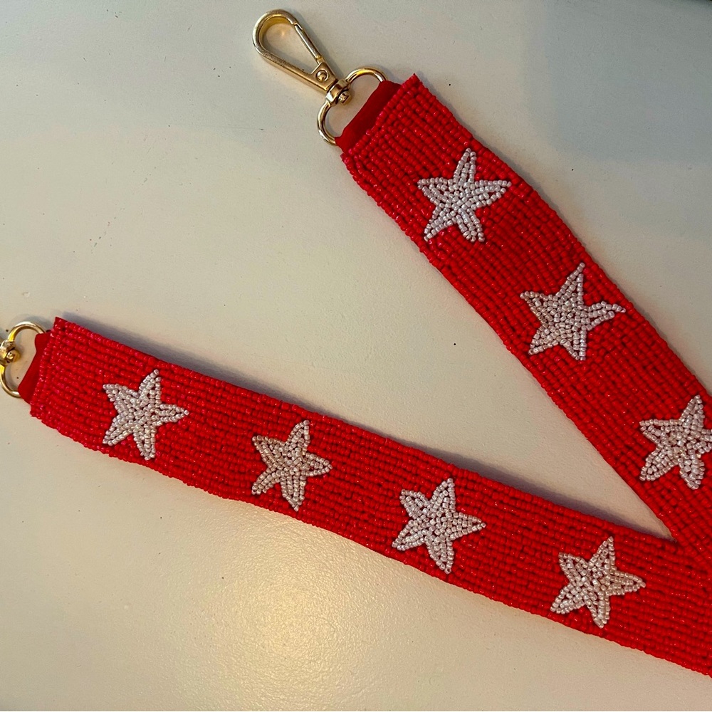 COPY - Red and White Stars Beaded Crossbody Strap RED Tech Hogs Arkansas